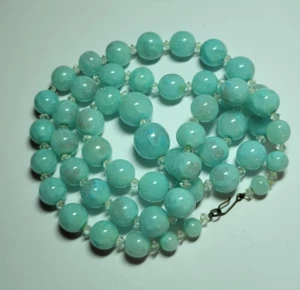 Aqua Sky Blue Stone Crystal Bead strand Graduated 36" Vintage Necklace - Picture 1 of 6