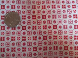 COUNTRY vintage FORME DI FIORI ROSSI su tessuto COTONE pesante BIANCO anni '50 - 4 yd - Foto 1 di 2