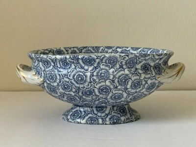 Antique Royal Worcester Gilman Collamore Union Square NY Blue Floral Footed Bowl - Image 1 of 4