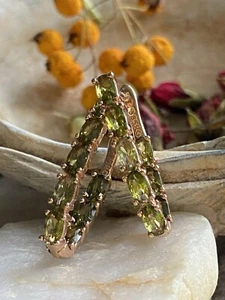 Elegant 14K Rose Gold Plated Earrings with Marquise-Cut Peridot Gems. - Picture 1 of 6
