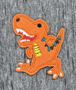 CUTE  T-REX DINOSAUR EMBROIDERED CHILDREN’S IRON ON PATCH 2.0” X 2.0” ORANGE - Picture 1 of 2