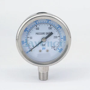 Medidor de presión de esfera de 60 mm 0-250 bar 1/4"" BSPT 304 barra de acero inoxidable PSI N2" vapor - Imagen 1 de 5