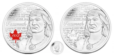 2012 Canada Quarter Pair - Tecumseh 2 x 25 cent coloured & plain~mint sealed - Image 1 of 4