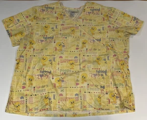 Blusa Médica Tweety Bird Looney Tunes Amarillo Algodón Talla 2XL Corbata Trasera - 2 Bolsillos - Imagen 1 de 7