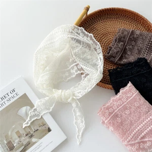 Women Girl Small Lace Sheer Floral Triangle Scarf Shawls Head Neck Wraps Cover△ - Picture 1 of 19