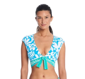 NWOT Bleu Rod Beatie Sun Day Fun Day Tie Front Cap Sleeve Crop Bikini Top 8 - Picture 1 of 2