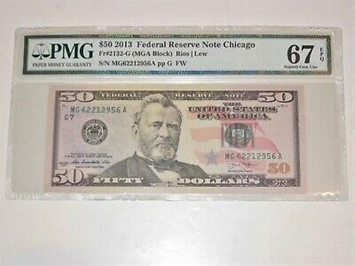 FR 2132-G 2013 $50 Federal Reserve Note PMG 67 EPQ SUPERB GEM UNC 4 OF 4 - Image 1 of 1