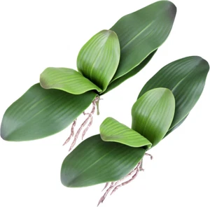 Faux Orchid Leaves Artificial 3.5" x 10" Green Real Touch Latex 2 Piece - Picture 1 of 5