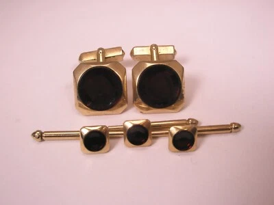 Red Square Vintage SWANK Formal Cuff Links & Tuxedo Groom Prom Shirt Studs r16 - Image 1 of 4