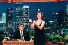 Host Jay Leno watches actress Melissa Gilbert juggle eggs during - Old Photo 1