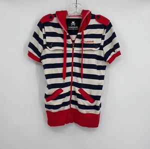 Tokidoki Blue White Nautical Striped Zip Short Sleeve Hooded Top Sz S - Picture 1 of 8
