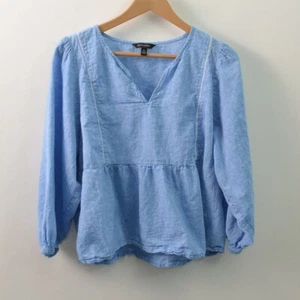 Banana Republic Blouse Womens XL Linen Cotton Blue 3/4 Sleeve Pullover - Picture 1 of 5