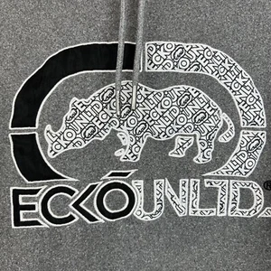 Ecko Hoodie Mens Large Gray Sweatshirt Grunge Rap Skate Y2K Logo Rhino - Picture 1 of 9