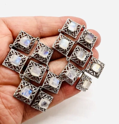 Pendientes grandes de plata de ley y piedra lunar de 2 1/2 pulgadas 24,7 gms joyería vintage Foto 1 de 4