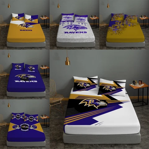 Baltimore Ravens Fitted Sheet Lightweight Bed Sheet Pillowcase Set Bedroom Gifts Cover
