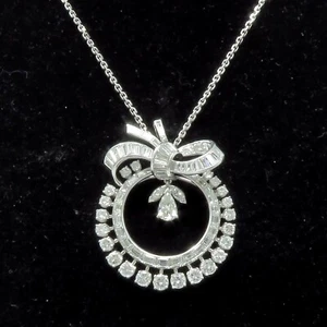 NYJEWEL Platinum 6ctw Diamond Brooch Pendant Necklace 16" Center Diamond 0.83ct - Picture 1 of 7