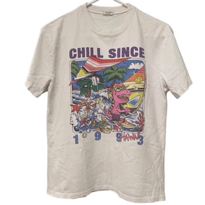 John Galt Womens Screenprint TShirt Hawaii Chill Since 93 Surfer Neon Dinosaur - Foto 1 di 6