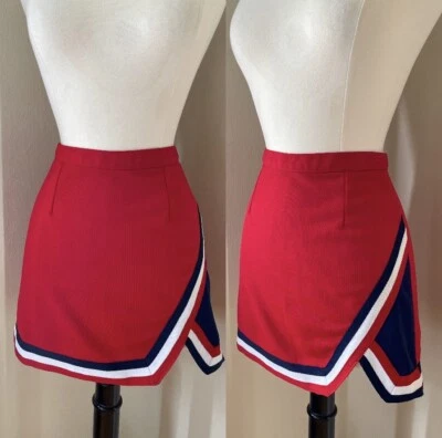 Early 00s y2k Red Vintage Cheer Skirt Navy White Striped Cheerleader Costume XS - Image 1 of 4