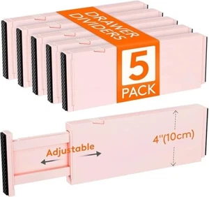 5er Pack Rosa Schubladenteiler Kunststoff 4" Hoch, 11-17" Verstellbare Schublade Organizer - Bild 1 von 3