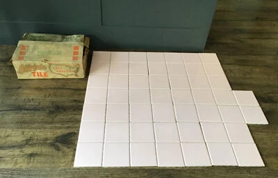 51 NOS NEW Vintage Allstate C-6 Pink Glossy Ceramic Wall Tiles 4 1/4" 4x4 IN BOX - Image 1 of 4
