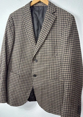 Z Zegna Mens 38 R 100% Wool Brown Black Dual Vent Plaid Blazer Jacket Luxury - Image 1 of 4