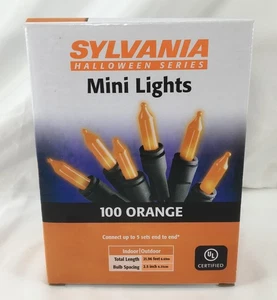 Sylvania Halloween Mini Lights—100 Orange Lights w/ Black Cord, 22 ft in Length - Picture 1 of 12