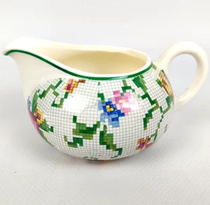 Antike Milchkanne Max Roessler 30er – Steingut Großmütterchen Pixeldekor - Bild 1 von 9