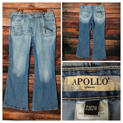 Jeans Apollo Talla Grande 23 24 Pierna Acampanada Tiro Alto Denim Elastizado Cremallera Acentos  Foto 1 de 4