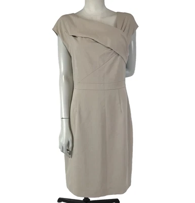 Rockmans Dress Beige Size 12 Pencil Draped Neck Detail Lined Corporate Business - image 1 of 4