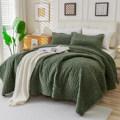  Edredón de terciopelo tamaño queen ropa de cama de terciopelo ultra suave queen (92"X96") verde aguamarina Foto 1 de 4