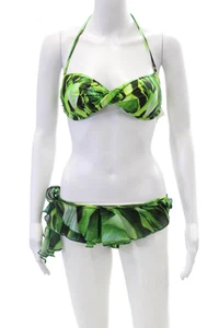 Aqua De Coco Women's Cheeky Two Piece Ruffle Bikini Green Size S - Picture 1 of 8