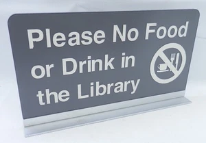 Vintage Vinyl auf Kunststoff "KEIN ESSEN ODER TRINKEN" Bibliothek Schild 12" x 6 1/2" - Bild 1 von 2