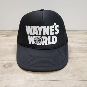 Wayne's World Hat Cap Snap Back Black Mesh Trucker TV Movie Comedy Graphic Mens - Picture 1 of 7