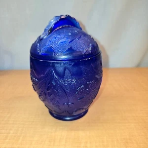 RARE Covered Sugar Bowl Candy Dish Depression Era Vintage Cobalt Blue Glass Dome - Picture 1 of 10