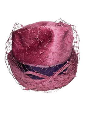 Sombrero Leslie James Helios Vintage de Fieltro de Piel Rosa con Borde de Cinta de Velo Hecho en Italia Foto 1 de 4