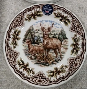Royal Stafford 8 WOODLAND DEER SALAD DESSERT PLATES Side Stag Thanksgiving NEW - Picture 1 of 11