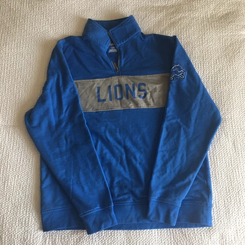 Detroit Lions Sweater Adult L Blue 1/4 zip Majestic Pullover NFL Team Mens Cover