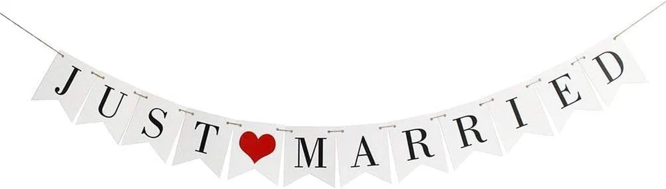 Just Married Banner Pre-Strung Wedding Banner Bunting Photo Booth Props Garland - Image 1 of 1