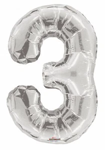 34" Jumbo Number Foil Balloons | Silver Three 3 | 50 pc - Picture 1 of 1