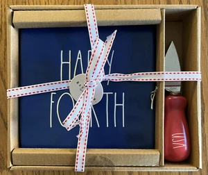 Rae Dunn "Happy Fourth" Blue Independence Day Trivet, Cheese Plate, New in Pkg - Picture 1 of 1