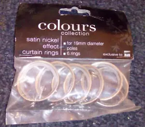 COLOURS B&Q Satin Nickel Effect Curtain Rings 6 Pack Suits 19mm Diameter Pole - Picture 1 of 1