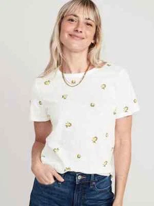 Neu mit Etikett Old Navy weiches EveryWear bedrucktes T-Shirt Rundhalsausschnitt Zitronen Damen L XL - Bild 1 von 8