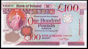 real bank of ireland ltd belfast £100 banknote  1992 1995  2005 VF++ AUNC UNC - Picture 1 of 3