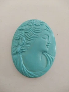 Turquoise Carved cameo, lady face  40 mm. for Pendant - Picture 1 of 5