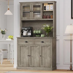 71" Kitchen Pantry Storage Cabinet, Modern Wood Hutch Cabinet w/Microwave Stand - Picture 1 of 7