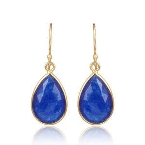 Blue Teardrop Dangle Earrings with Gold Plated Hook – Elegant Gemstone Jewelry - Picture 1 of 6