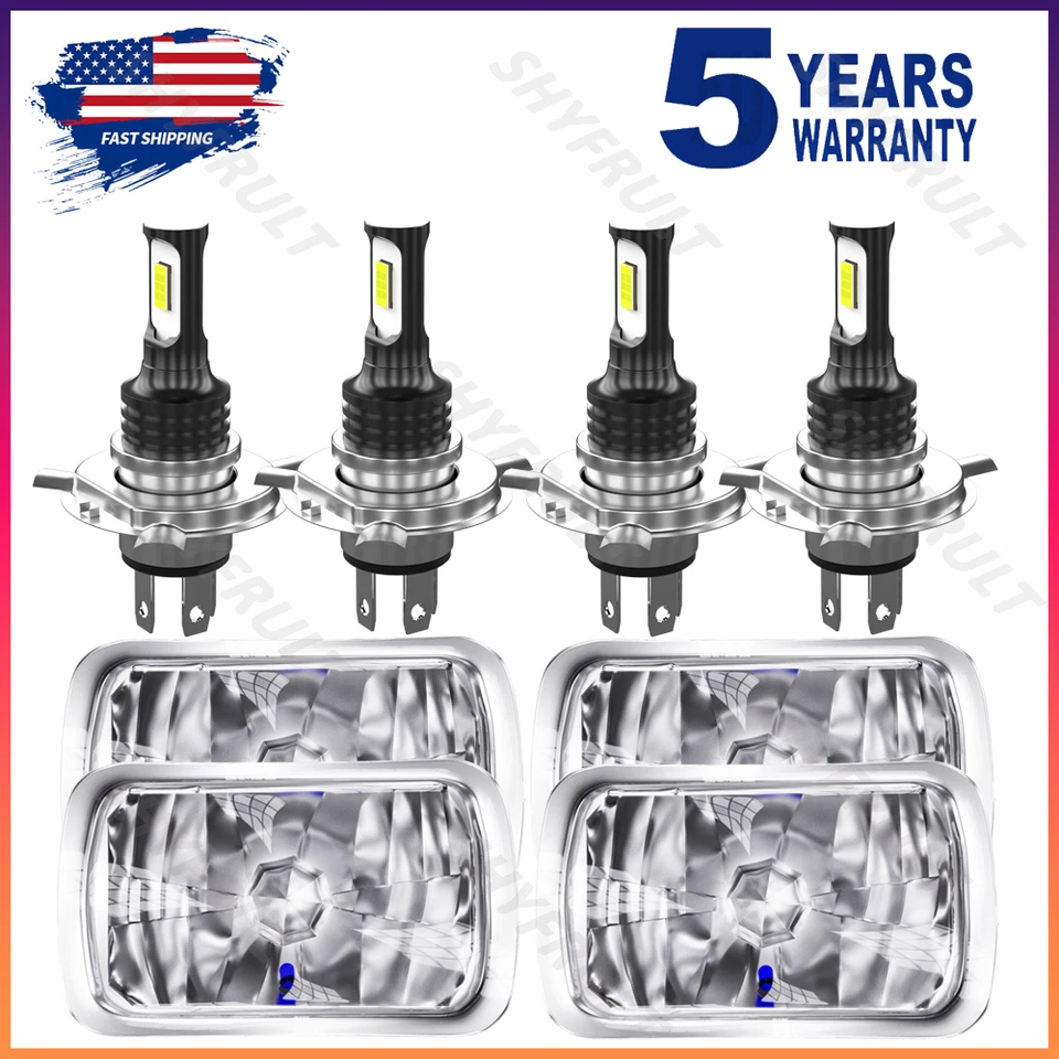 4pcs 4x6'' LED Headlights Hi/Lo For Chevrolet V1500-V2500 Suburban 1989-1991 - Image 1 of 4