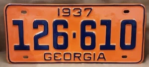 1937 Georgia Car License Plate Tag Original Repaint VERY NICE - Picture 1 of 2