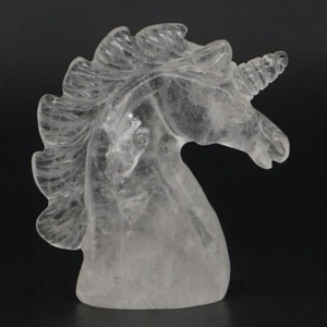Estatuilla de Reiki místico tallada en cristal de cuarzo transparente natural de 2,5" cabeza de unicornio #25 - Imagen 1 de 6
