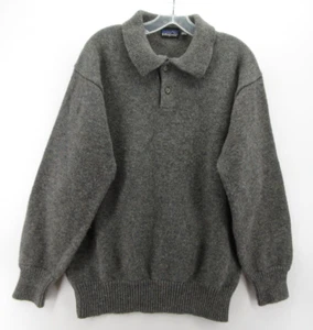 VINTAGE Patagonia Sweater Men Medium Gray Wool Polo Pullover Collared 90s Heavy - Picture 1 of 11